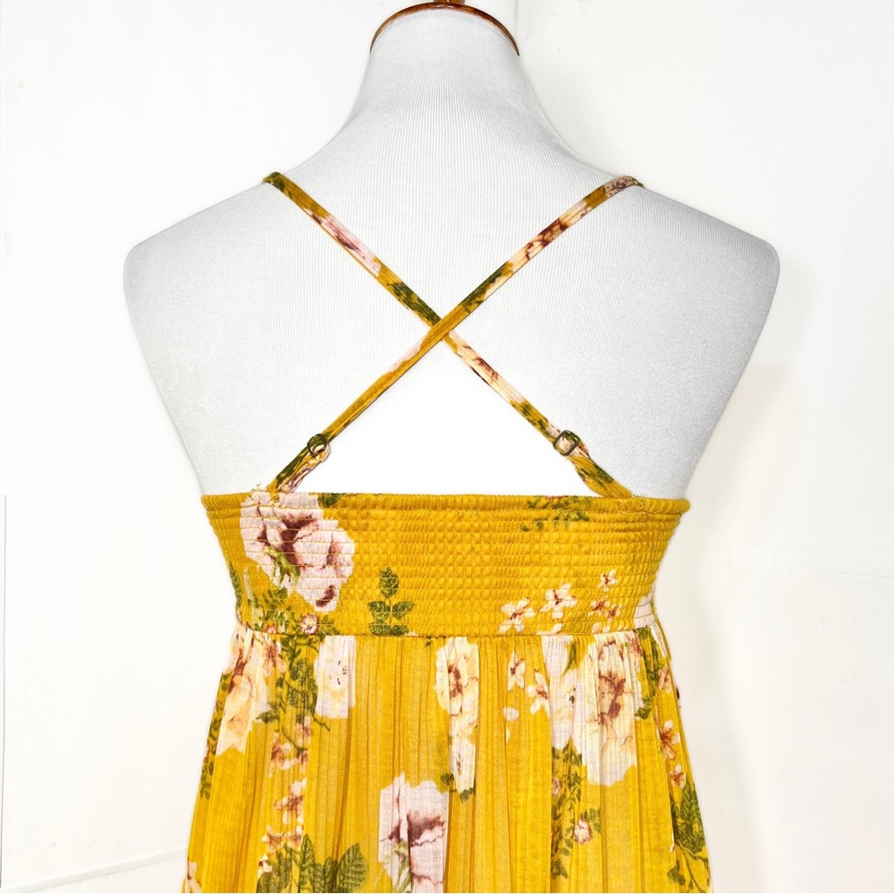 Free People Floral Print Yellow Draped High Low Sleeveless Boho Babydoll Top - Picture 9 of 14